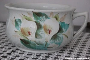 PITALE ANTICO IN CERAMICA DECORO FIORI VASO DA NOTTE - Picture 1 of 5