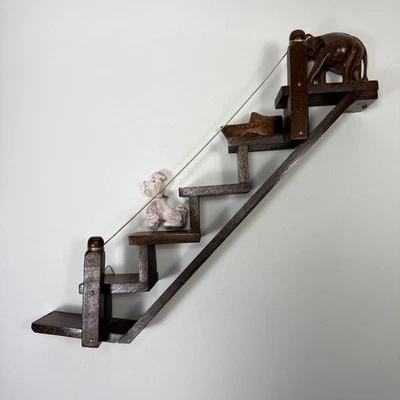 Vtg Wooden Staircase Floating Wall Shelf Knick Knack Stairs | MCM Granny Core #4 - Image 1 of 4