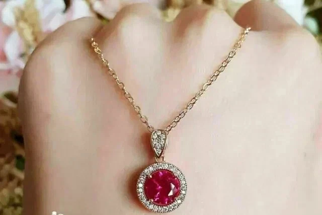 2.50Ct Round Cut Lab Created Red Ruby Women's Halo Pendant 14K Rose Gold Plated - Image 1 of 4