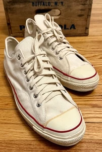 Vintage Größe 12 Converse Blue Label Chuck Purcell niedrige Canvas-Sneaker USA - Bild 1 von 11