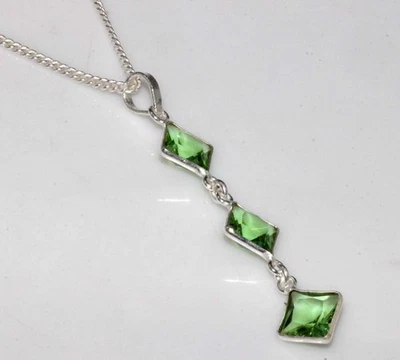 925 Silver Plated Faceted Peridot Necklace 18" Modern Gifts GW - Image 1 of 3