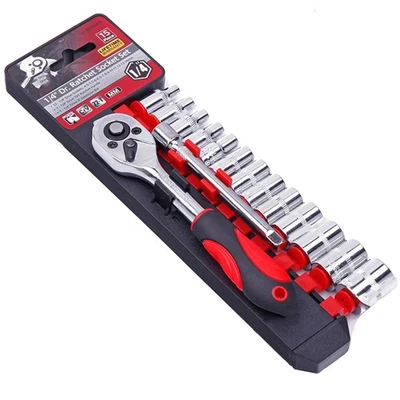 15-Piece 1/4" Drive Metric Socket Set with Ratchet Wrench Handle 4-14mm Sockets - Image 1 of 4