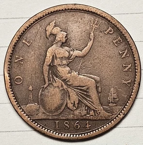 Great Britain Penny 1864 Victoria KM# 749.2 - Rotated Die (Slight Die Rotation) - Picture 1 of 2