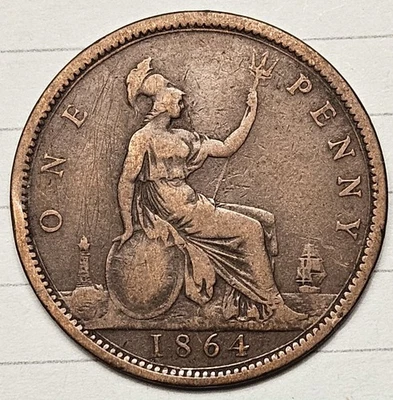Great Britain Penny 1864 Victoria KM# 749.2 - Rotated Die (Slight Die Rotation) - Image 1 of 2