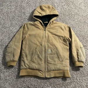 Carhartt Jacket Youth Large 14-16 Brown Hooded Full Zip Quilted Lined Workwear - Picture 1 of 13