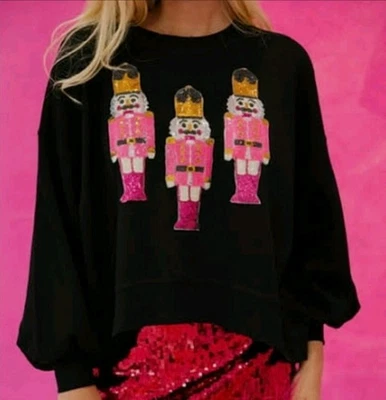 Nutcracker Soldiers Christmas Sequins Sweatshirt Sz M Soft Stretch Long Sleeve - Image 1 of 4