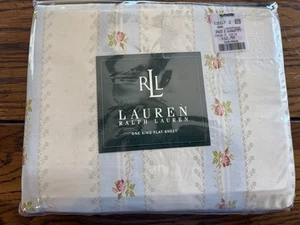 Ralph Lauren King Flat Sheet Wentworth Stripe Wisteria - New - Picture 1 of 5