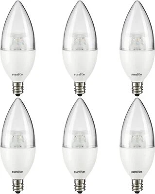 SUNLITE LED B11 Clear Torpedo Tip Chandelier Light Bulb, 7W (60W=) 5000K Daylight - 6PK