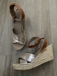 Womens Donald Pliner INES Silver Brown Leather Espadrille Wedge Sandal Size 9.5M