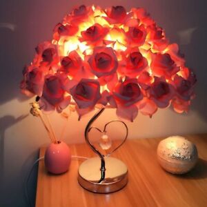 Large Pink Rose Flower Heart Bedside Side Lamp Romantic Valentine Wedding Gift