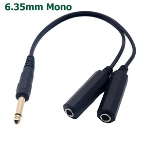 6.35mm 1/4" Mono Plug Male to Dual 6.35mm Jack Female Splitter Adapter Cable 1ft - Picture 1 of 7