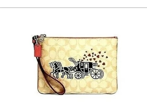 COACH Carrozza natalizia vintage cavallo e carrozza motivo cuori nuova con etichetta HTF rara