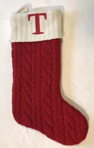 Kohl’s Christmas Knit Stocking T Initialed 19 In. Red - Picture 1 of 2