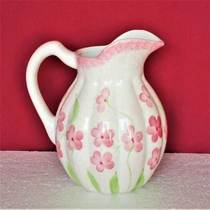 Vintage Krug gerippt dekorativ weiß rosa grün Blumenmuster Keramik - Bild 1 von 10