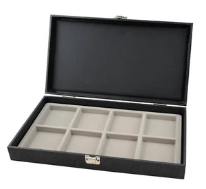 Large Black Display Tray Case with Silver Clasp & Grey Jewellery Storage Insert - Picture 1 of 13