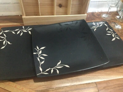 Juego de vajilla para el hogar JCC2 por Jessica McClintock hojas cuadradas negras platos de cena Foto 1 de 4