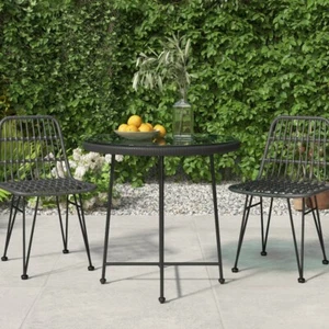 Dining Table Black 80 cm Tempered Glass and Steel - Picture 1 of 1