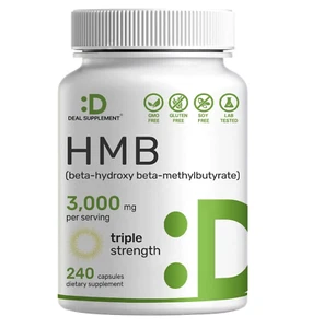 HMB 3000mg For Muscle Growth Lean Muscle Mass Fast Workout Recovery 240 Capsules - Picture 1 of 6