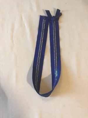 23” Blue Double Row Crystal Rhinestone Open End   Separating Jacket/Bag Zipper - Image 1 of 2
