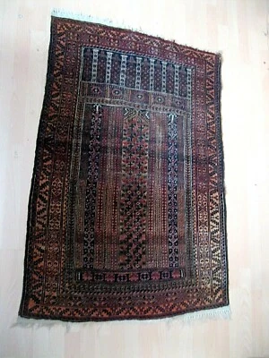 Sehr feiner alter Orientteppich rotbraun 88x135 Brücke Gebetsteppich beschädigt - Bild 1 von 2