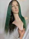 Custom High Quality 24'' Soft Silk Green Brown Human Hair Front Lace Wig