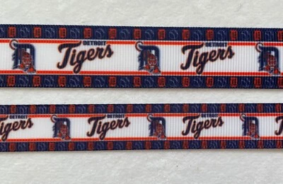 Detroit Tigers blue orange white Grosgrain ribbon 5/8" 7/8" 1.5" Baseball - Image 1 of 2