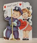 Vintage Die Cut Valentines Card 1950s Boy Cop And Girl Be Mine Used Gibson Card 