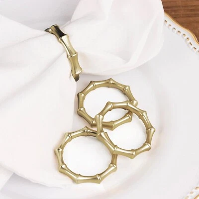 4 Gold 2 Round Metal Dinner NAPKIN RINGS Bamboo Knuckle Design Party Decorations - Image 1 of 4