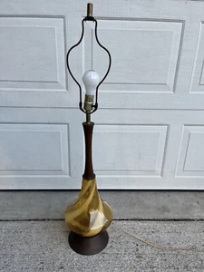 Vintage MCM Murano Style Butterscotch Swirl Amber Striped Swirl Glass Lamp - Picture 1 of 18