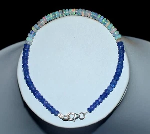 925Sterling Argento Naturale Blu Tanzanite & Etiope Opale 7 " Perline - Foto 1 di 5