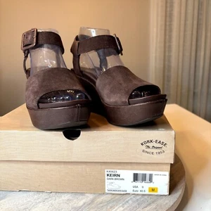 Kork-Ease Women's Keirn Dark Brown Leather Platform Wedge Sandals US Size 9 M 9M - Picture 1 of 13