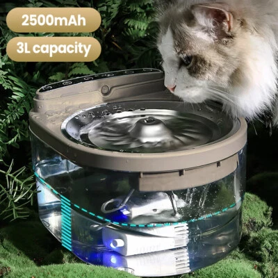 Wireless Pet Water Fountain Cat Dog Automatic Electric Sensor Drinker 3 Modes 3L Foto 1 de 4