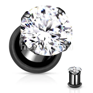 Flesh Tunnel Ear Piercing Stainless Steel Crystal Plug Single Flare O-Ring PSF03 - Picture 1 of 1