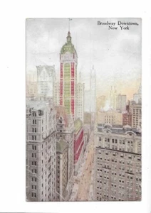 Postcard Broadway Downtown New York Singer Building Woolworth 1913 - Picture 1 of 2