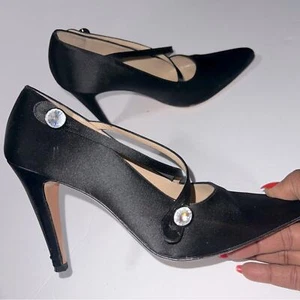 Vintage TODD OLDHAM Black Crisscross Satin Embellished Pumps 8 Made in Italy - Picture 1 of 14