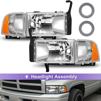 Pair Headlights For 1994-2002 Dodge Ram 1500 Ram 2500 Ram 3500 Left+Right Chrome - Image 1 of 4