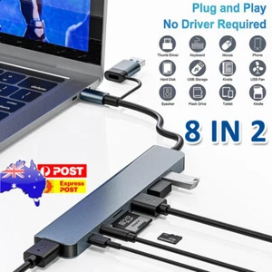 8 in 2 USB-C & USB-3.0 to Multifunction Splitter Docking Hub for Laptop MacBook - Picture 1 of 9