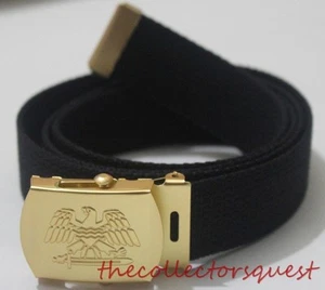 NEW GOLD EAGLE ADJUSTABLE BLACK CANVAS MILITARY GOLF WEB BELT VINTAGE BUCKLE - Picture 1 of 2