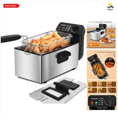 2200W Stainless Steel Deep Fryer 3L Capacity Adjustable Temperature Removable... - Image 1 of 4