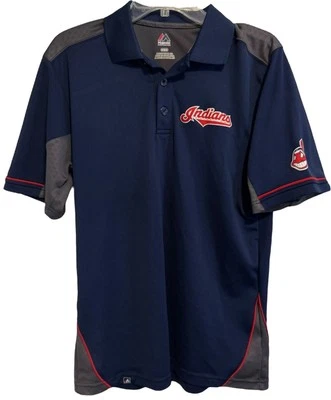 Majestic MLB Cleveland Indians Guardians Polo Golf Shirt Sz M Chief Wahoo - Image 1 of 4
