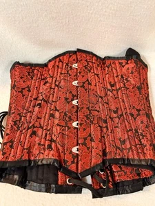 Gothic Steampunk Taillenkorsett Unterbrustkorsett Stahl Boning Rot Blumen Schwarz Spitze - Bild 1 von 9