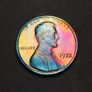 Centavo conmemorativo Lincoln 1972-P tonificado con tono arco iris (8-28) - Imagen 1 de 2