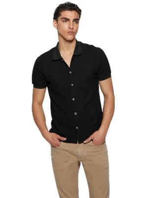 GUESS Men's Short Sleeve Joshua Soft Knit Regular Fit Shirt, Jet Black-Medium - Image 1 of 4