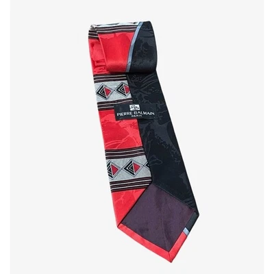 Винтажный Pierre Balmain Париж дизайнерский классический шеи галстук итальянский шелк красный и черный мужчин - Изображение 1 из 4