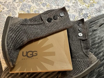 UGG CLASSIC CARDY Gray Knit Boots Button Fold Over Size 7 Women's NEW - Image 1 of 4