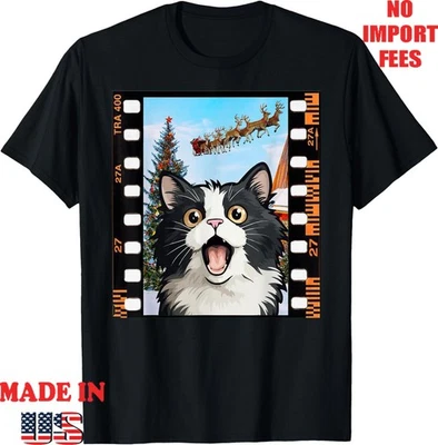 Funny Cat Selfie Santa UFO Meme Christmas Holiday Adult Kid T-Shirt,Unisex Tee - Image 1 of 4