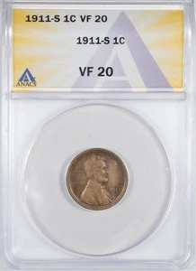 1911-S ANACS VF20 Lincoln Wheat Penny Cent Very Fine - San Francisco Mint - Picture 1 of 4