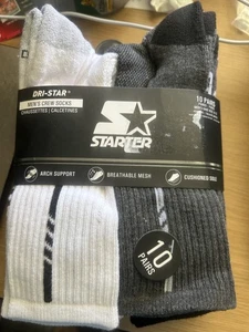 Starter Dri-Star Crew-Socken, 10 Paar, Größe 6-12, schwarz, grau & weiß, neu - Bild 1 von 4