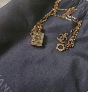 Chanel Coco Mark Perfume Bottle Necklace Pink Gold 39cm Novelty Gift - Picture 1 of 4