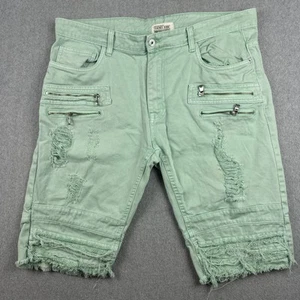 Smoke Rise Shorts Mens 38 (40) Green Distress Jorts Hip-Hop Denim Streetwear Y2K - Picture 1 of 7